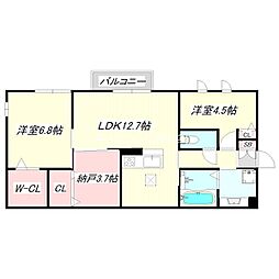 メサージュ江坂 2SLDKの間取図画像