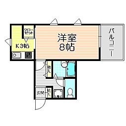 レインボー中津 1Kの間取図画像