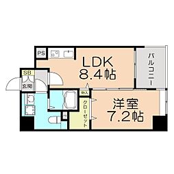 ベルパーク靱本町 1LDKの間取図画像