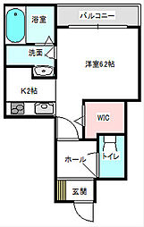 ヴェルドミール参番館 1Kの間取図画像