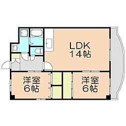 プレステージ小松原 2LDKの間取図画像