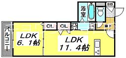TORISIA大日 1LDKの間取図画像