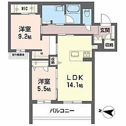 シャーメゾン　サンティエルジュ 2階2LDKの間取り