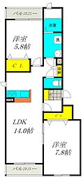 シャーメゾン桃竹 2LDKの間取図画像