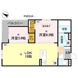 D-residence岡町 2LDKの間取図画像