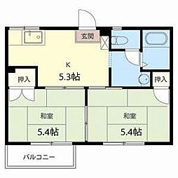 ハイツハルA棟 2Kの間取図画像
