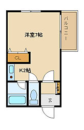 北桜塚8番館 1Kの間取図画像
