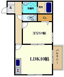 シャルマンコート豊中 1LDKの間取図画像
