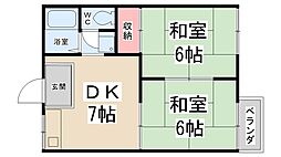 乾ハイツB棟 2DKの間取図画像