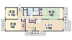 グリーンハイツ東多田2号棟 3LDKの間取図画像