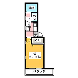 スカイビル八王子 1Kの間取図画像