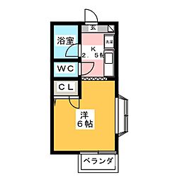 シャルマンパレス2 1Kの間取図画像