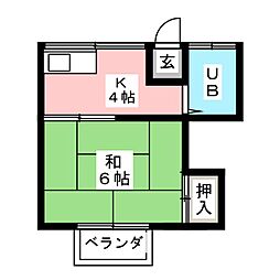 めじろ荘 1Kの間取図画像