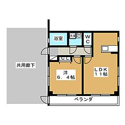 エステート奥住 1LDKの間取図画像