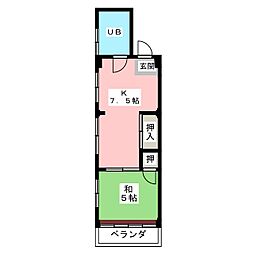 第2川島ビル 1DKの間取図画像