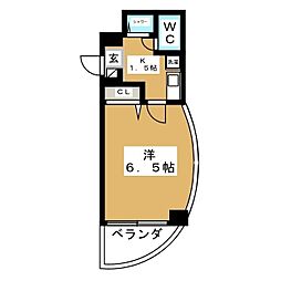 リッツクヌギダ 1Kの間取図画像