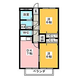 メゾンクレール 2DKの間取図画像