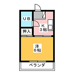 サンライズ北原 1Kの間取図画像