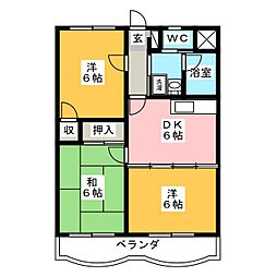 石上マンションA館 3階3DKの間取り