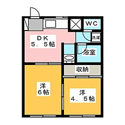 58ハウス 2DKの間取図画像