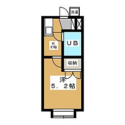 ヘリオス378谷保 2階1Kの間取り