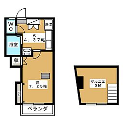 白樺荘 1Kの間取図画像