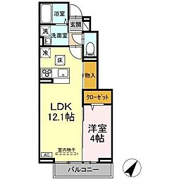 ヴィラージュ 1LDKの間取図画像