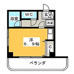 弥生壱番館 ワンルームの間取図画像