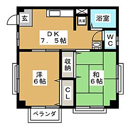 パークハイツ富士見台 2DKの間取図画像
