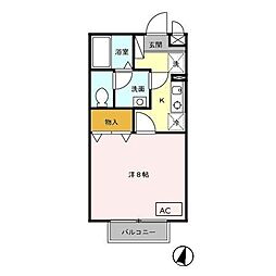 ヴィルヌーブ 1Kの間取図画像