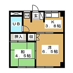 ヴィラ柳町 2Kの間取図画像