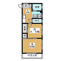 サン・ヴェール立川 2Kの間取図画像