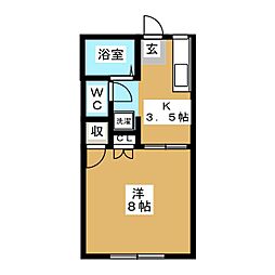 シャトーカトレア 2階1Kの間取り