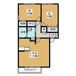 パルアモーレA 2LDKの間取図画像