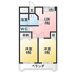 アドバンス132 2DKの間取図画像
