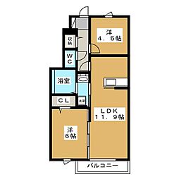 ヴィラ・ルレザン 2LDKの間取図画像