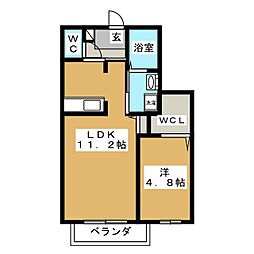 ニューノース弐番館 1LDKの間取図画像