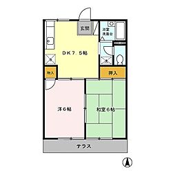 パークサイドハウスB 2DKの間取図画像