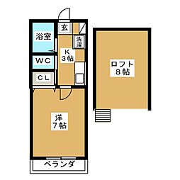 メゾンフルヤ2 1Kの間取図画像