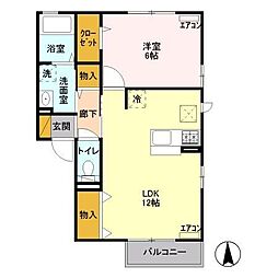 アンソレイエ 1LDKの間取図画像