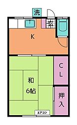 第2小菊荘 2階1Kの間取り