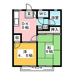 調布ニューハイツ 2階2DKの間取り