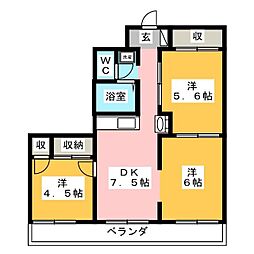 芋仙恩田ビル 3階3DKの間取り