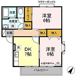 ガーデンヒル 2DKの間取図画像