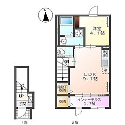仮)多摩市永山 アパート新築工事 1LDKの間取図画像