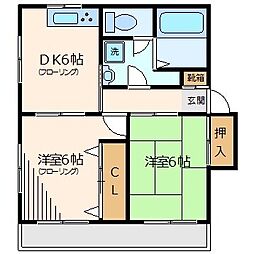 パークサイドハイツ 2DKの間取図画像