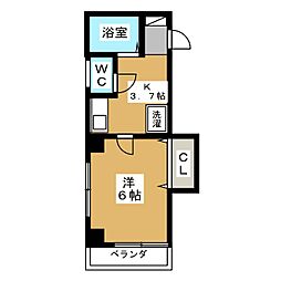 T．H．E フォート クワハラ 2階1Kの間取り