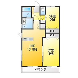 リーフ稲城 2LDKの間取図画像
