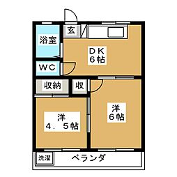 コーポ温井 2DKの間取図画像