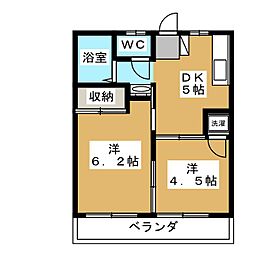 フローラル調布 2DKの間取図画像